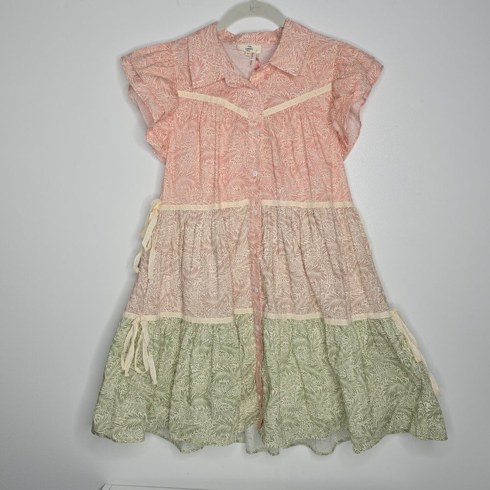 Entro Womens Mini‎ Dress Medium In The Garden Mixed Print Ruffle Sleeves Tiered